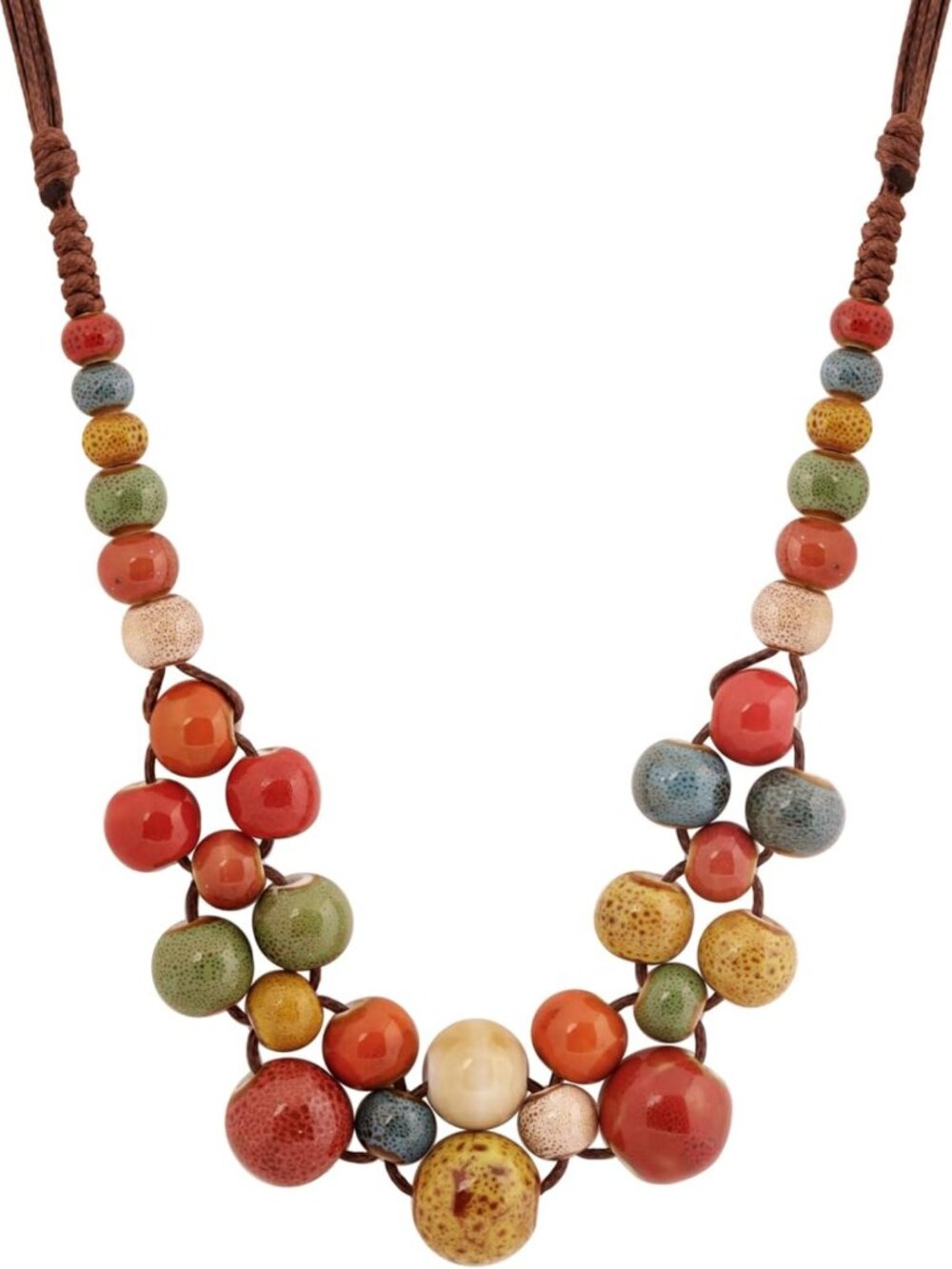 Colorful Boho Ceramic Round Beads Necklace | Hippie Fashion Statement Jewelry
